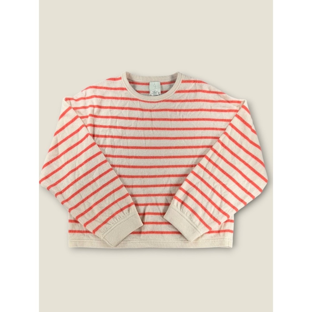 Joie Womens Orange Cream Striped 100% Cashmere Crewneck Sweater Size M